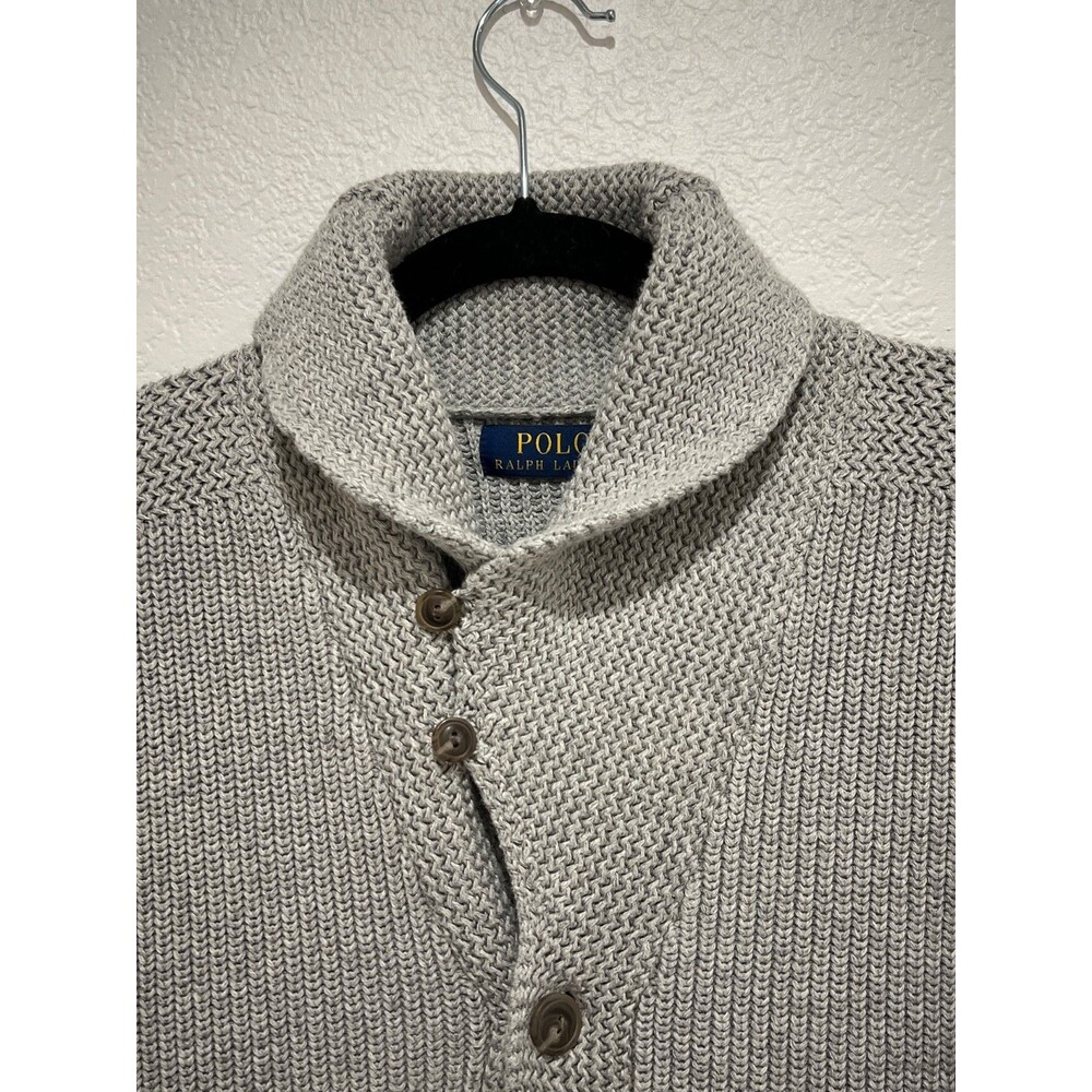 Polo Ralph Lauren Cotton Chunky Knit Shawl Collar Cardigan Gray Men’s Sz L - Picture 4 of 9